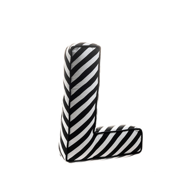 Buchstabenkissen SCANDI, Diagonale Streifen, Schwarz-Weiss